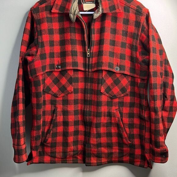 Johnson Woolen Mills Vintage Red Black Buffalo Check Wool Hunting Coat Jacket S - Picture 1 of 10
